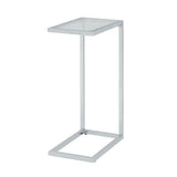 26" Clear And White Glass And Steel Sled End Table