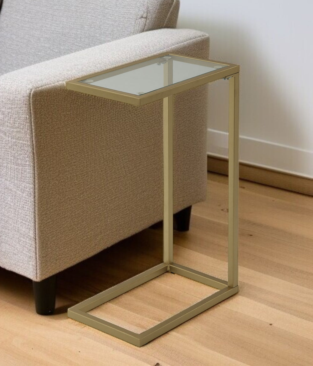26" Gold And Clear Glass Rectangular End Table - Homeroots - Flyclothing LLC