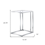 25" Chrome And Clear Glass Square End Table