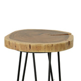 26" Black Solid Wood And Iron Round End Table