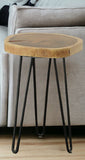 26" Black Solid Wood And Iron Round End Table