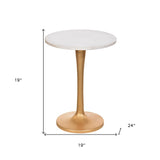 19" Gold And White Marble Round End Table - Homeroots