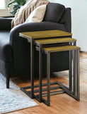 Set of Three Brown and Black Distressed Solid Wood and Steel Frame Nested Tables