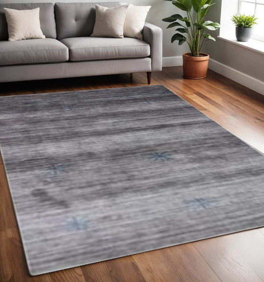 5' X 8' Gray and Teal Abstract Ombre with Stars Hand Loomed Area Rug - Homeroots - Flyclothing LLC