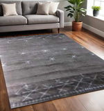 5' X 8' Charcoal And Silver Abstract Ombre with Stars Hand Loomed Area Rug - Homeroots - Flyclothing LLC