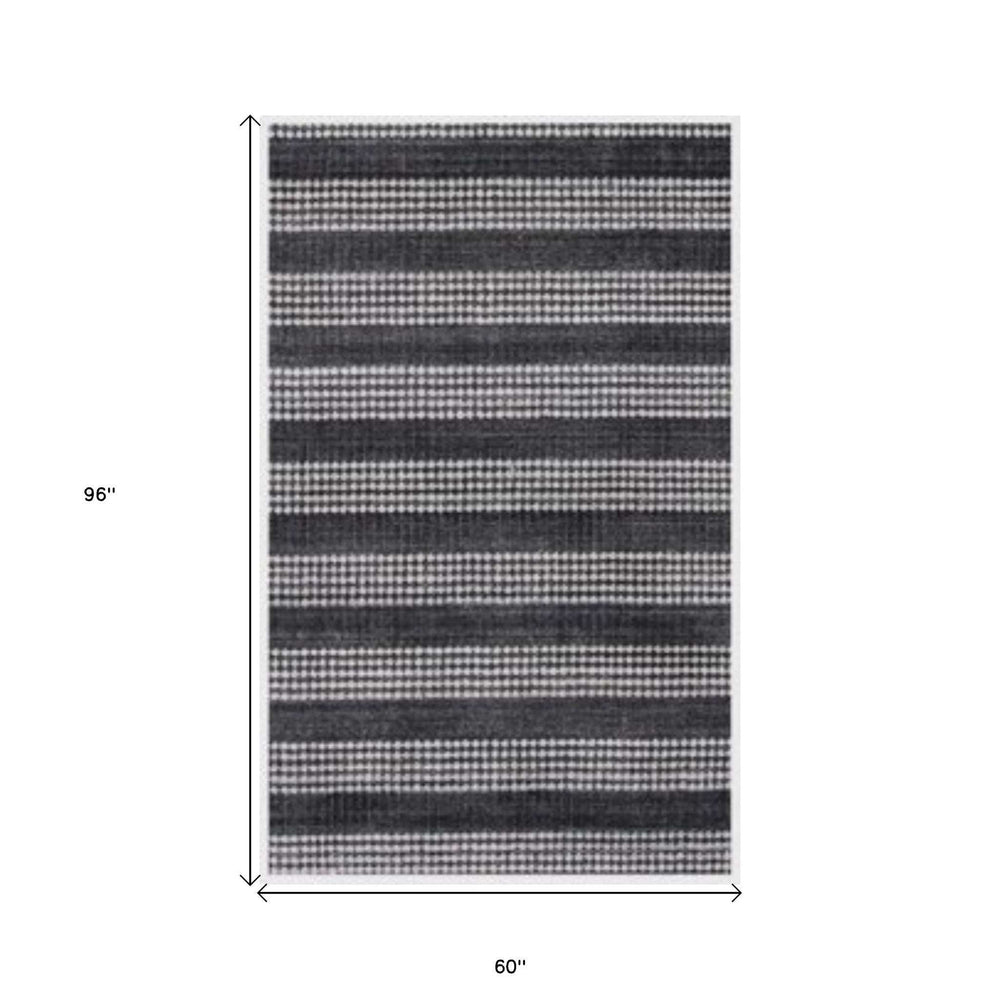5' X 8' Black And White Striped Hand Loomed Area Rug - Homeroots - Flyclothing LLC