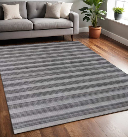 5' X 10' Black And Gray Striped Hand Loomed Area Rug - Homeroots - Flyclothing LLC