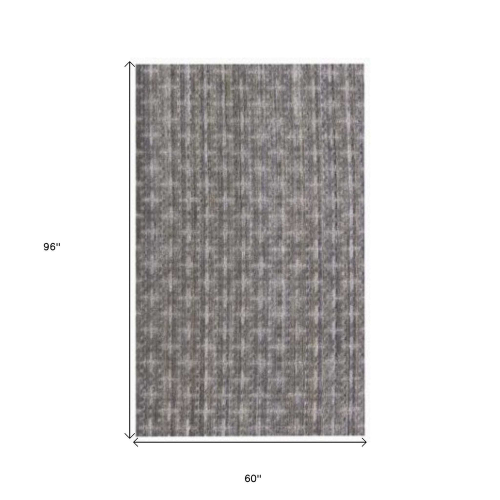 5' X 8' Brown And Dark Grey Plaid Cross Hand Loomed Area Rug - Homeroots - Flyclothing LLC