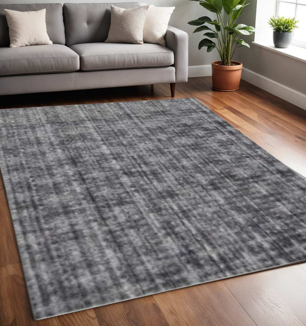 5' X 8' Dark Grey And Silver Plaid Cross Hand Loomed Area Rug - Homeroots - Flyclothing LLC