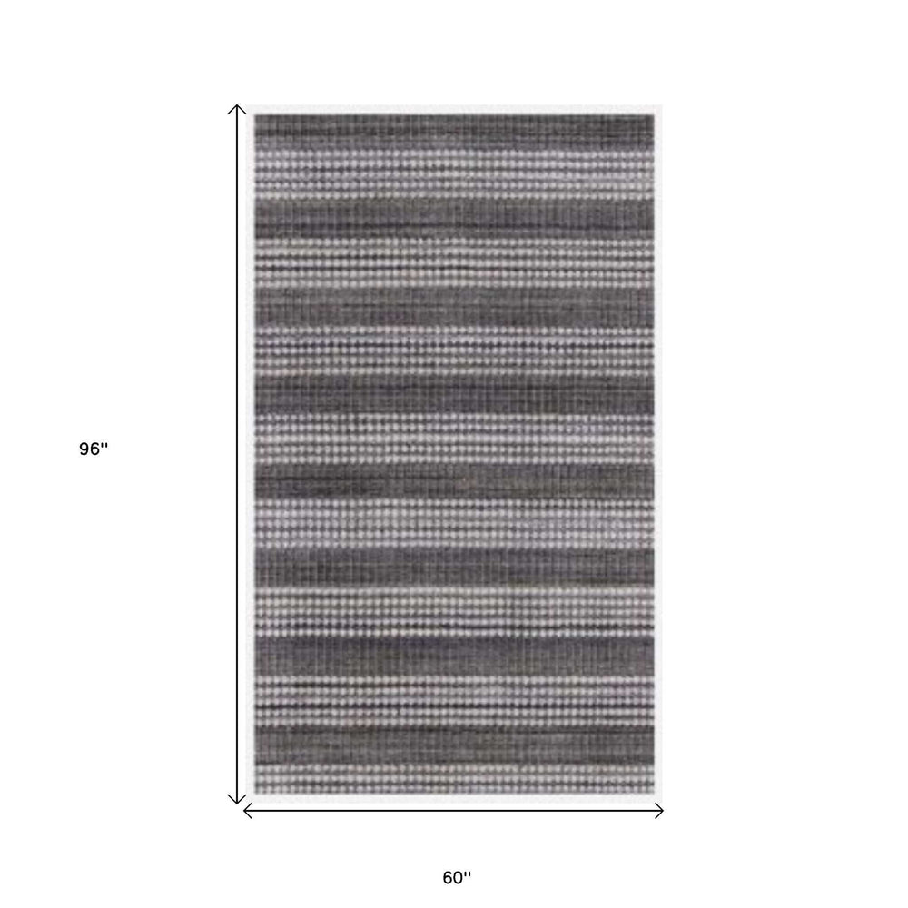 5' X 8' Dark Grey And White Striped Hand Loomed Area Rug - Homeroots - Flyclothing LLC