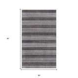 5' X 8' Dark Grey And White Striped Hand Loomed Area Rug - Homeroots - Flyclothing LLC