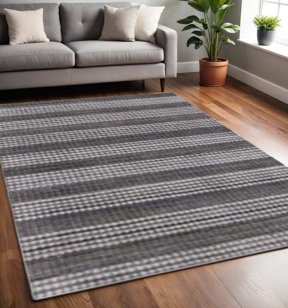 5' X 8' Dark Grey And White Striped Hand Loomed Area Rug - Homeroots - Flyclothing LLC