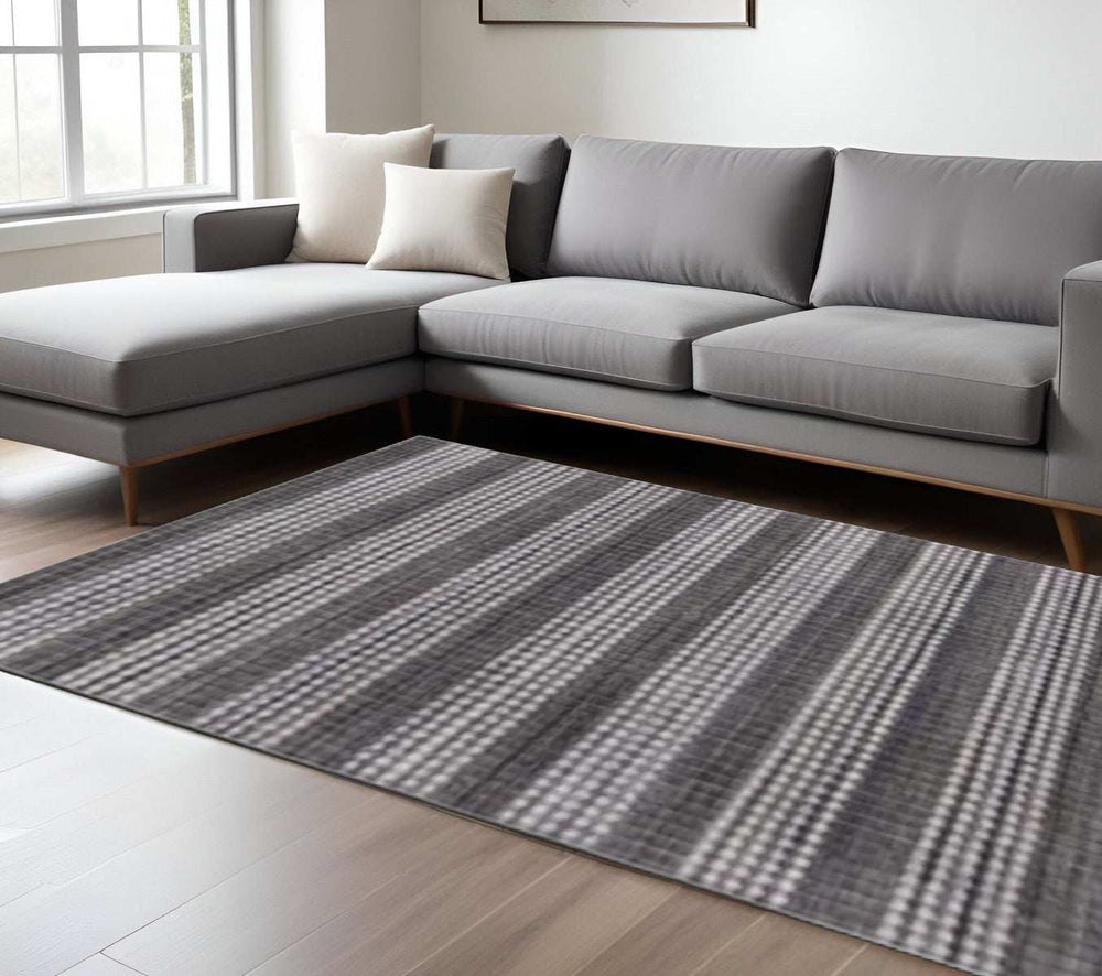 8' X 10' Dark Grey And Whie Hand Loomed Area Rug - Homeroots - Flyclothing LLC