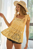 BiBi Floral Lace Tiered Top with Shoulder Ribbon Tied - Trendsi - Flyclothing LLC