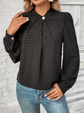 Swiss Dot Mock Neck Long Sleeve Blouse - Trendsi - Flyclothing LLC