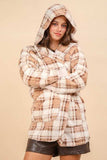 VERY J Fuzzy Plaid Long Sleeve Hooded Jacket - Trendsi - Flyclothing LLC