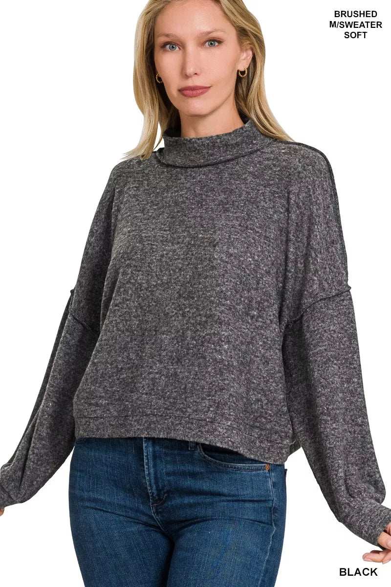 Zenana Brushed Melange Hacci Cropped Sweater - Trendsi - Flyclothing LLC
