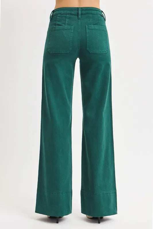 RISEN Full Size Tummy Control Mid Rise Wide Leg Jeans Plus Size - Trendsi - Flyclothing LLC