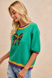 BiBi Mardi Gras Sequin Ribbon Patched Sweater - Trendsi - Flyclothing LLC