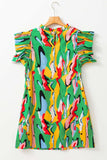 Ruffled Printed Cap Sleeve Mini Dress - Trendsi - Flyclothing LLC