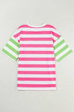 Contrast Striped Round Neck Half Sleeve T-Shirt - Trendsi - Flyclothing LLC