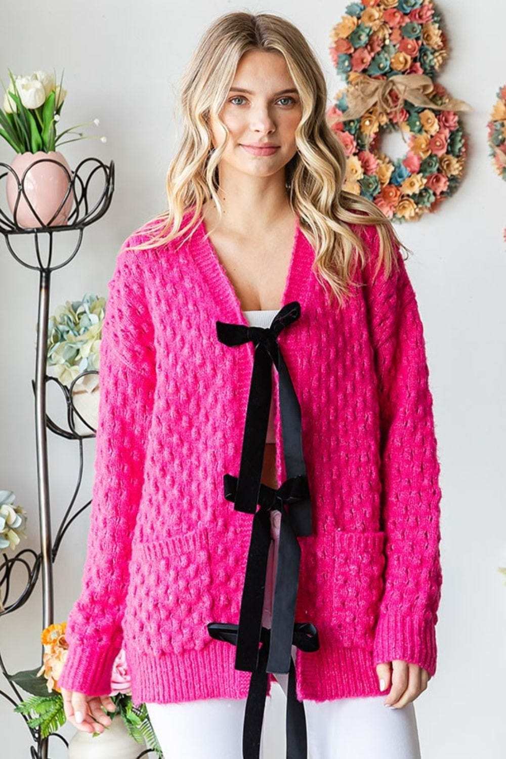 First Love Tie Closure Open Knit Cardigan - Trendsi - Flyclothing LLC