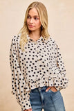 BiBi Crinkle Polka Dot Ruffled Hem Button Up Shirt Top - Trendsi - Flyclothing LLC