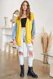 ADORA Full Size Frayed Denim Sleeve Sweater Cardigan Plus Size - Trendsi - Flyclothing LLC