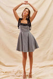 SO ME Houndstooth Fit Flare Mini Dress with Shoulder Tie - Trendsi - Flyclothing LLC