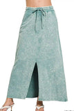 Zenana French Terry Acid Washed Front Slit Long Skirts - Trendsi - Flyclothing LLC