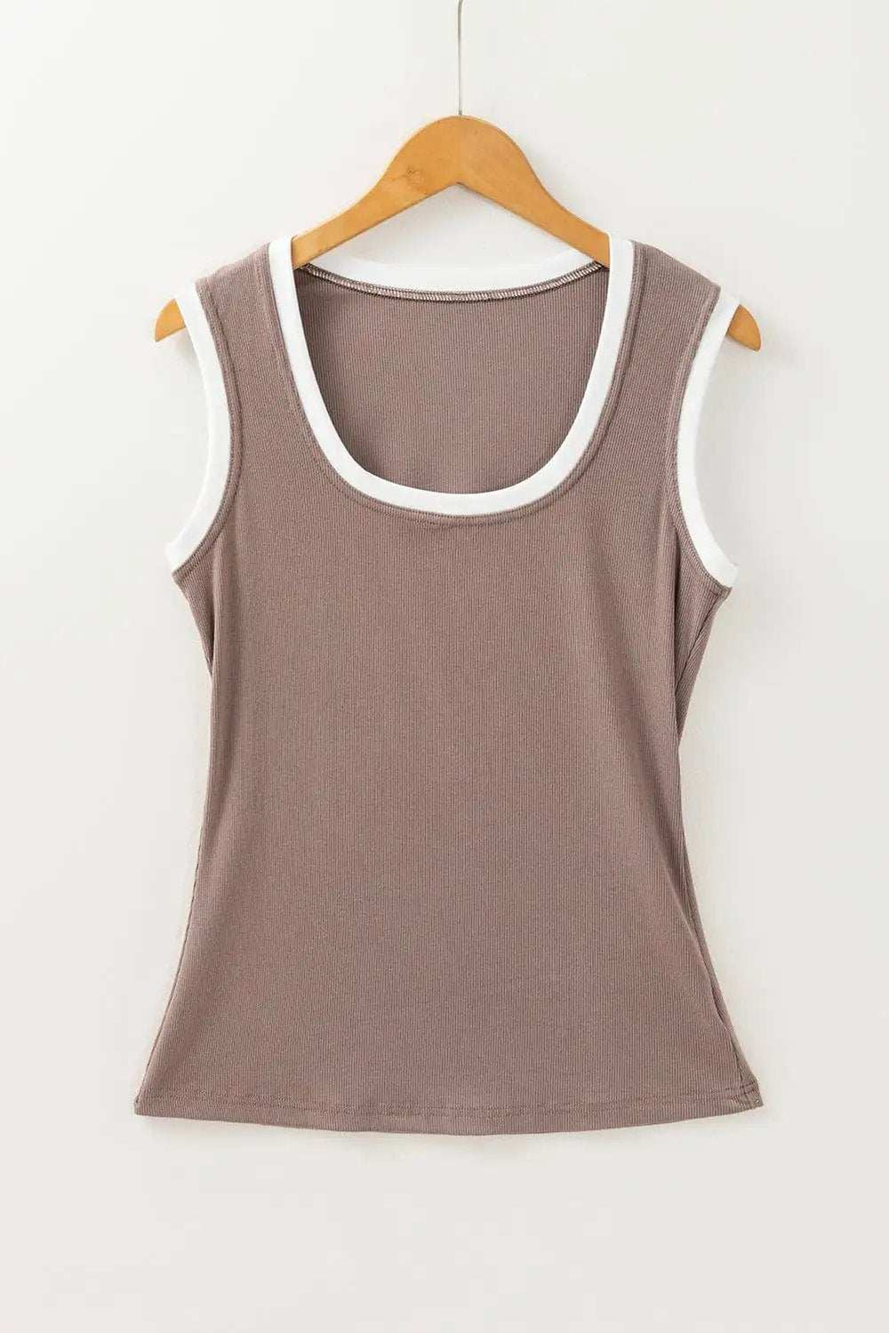 Contrast Edge Scoop Neck Wide Strap Knit Tank - Trendsi - Flyclothing LLC