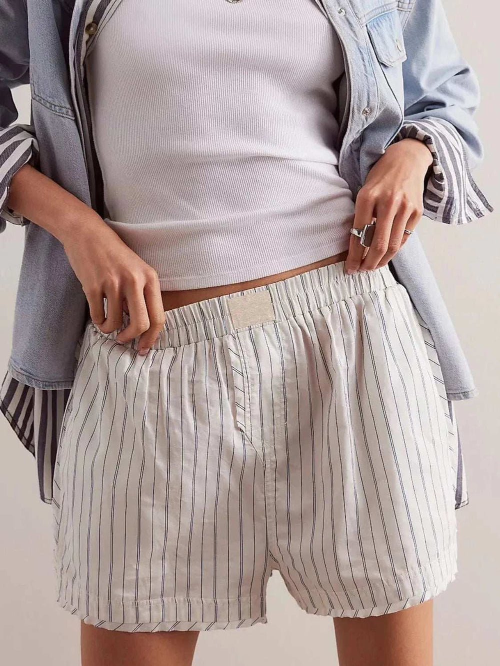Striped Elastic Waist Shorts - Trendsi - Flyclothing LLC