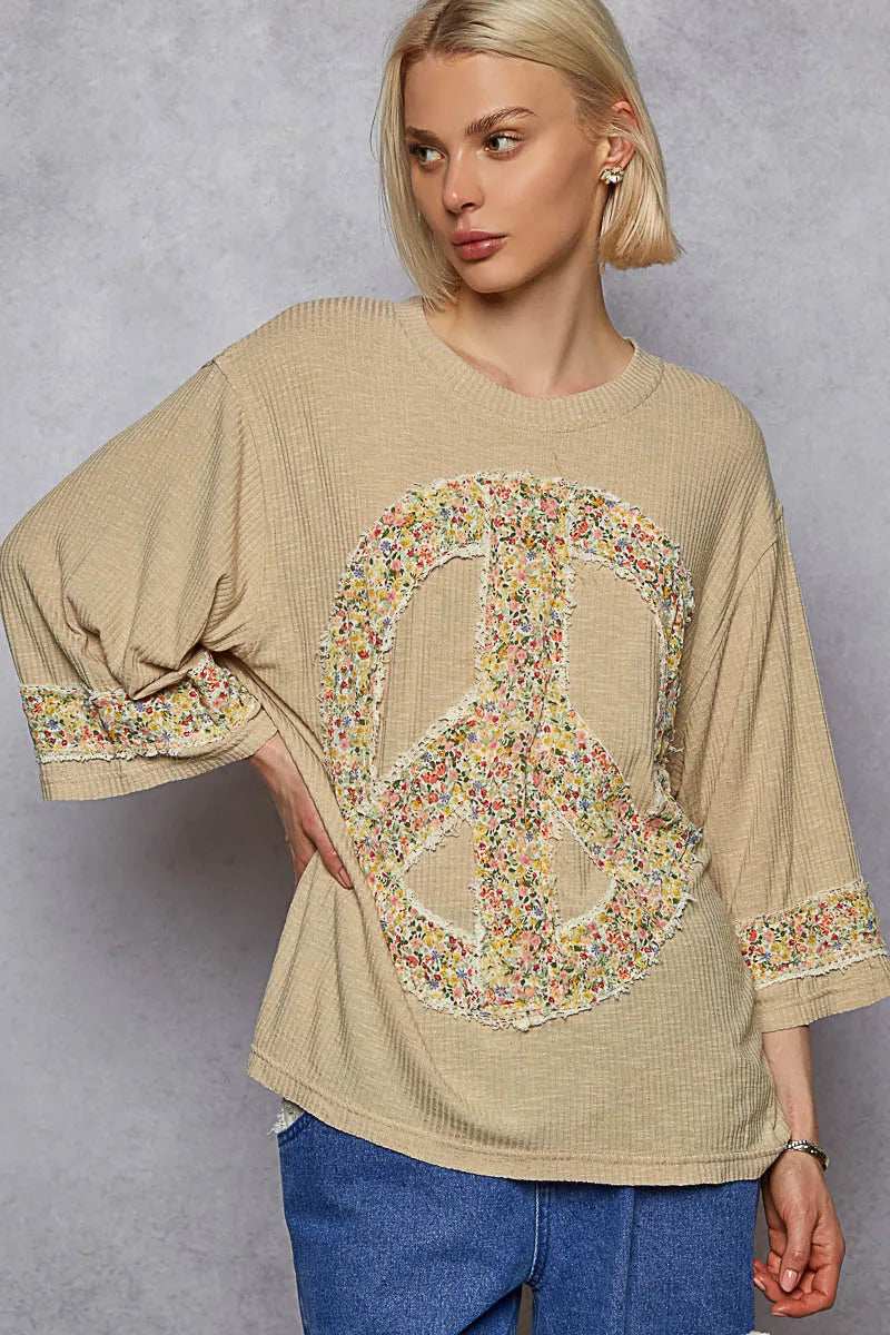 POL Floral Peace Patch Drop Shoulder T-Shirt - Trendsi - Flyclothing LLC
