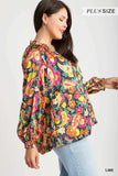 Umgee Full Size Satin Paisley Ruffle Neck Button-Up Shirt Plus Size - Trendsi - Flyclothing LLC
