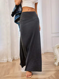 Solid Elastic Waist Maxi Skirt - Trendsi - Flyclothing LLC