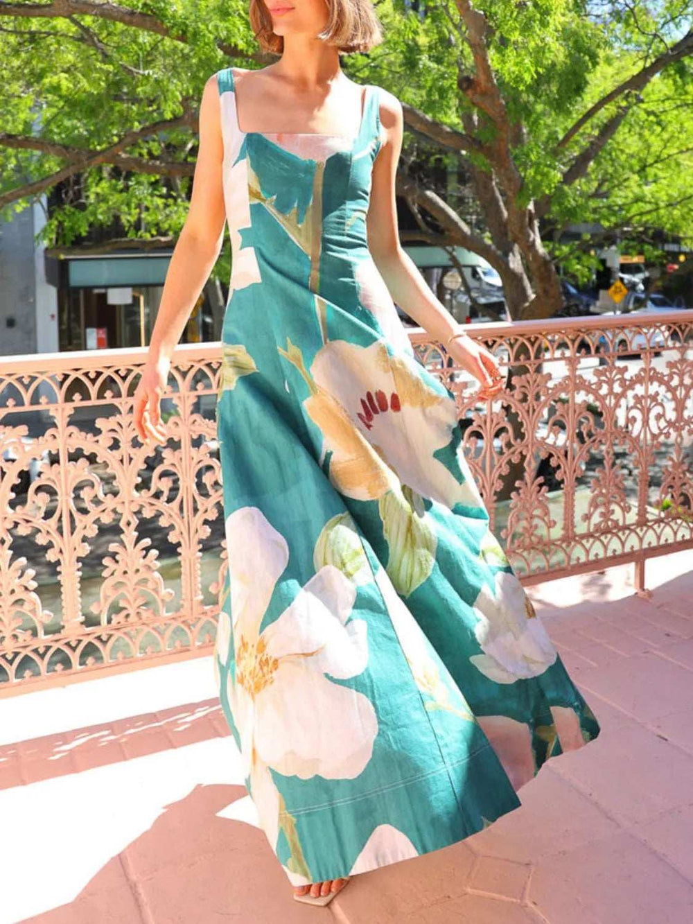 Printed Square Neck Maxi Dress - Trendsi - Flyclothing LLC