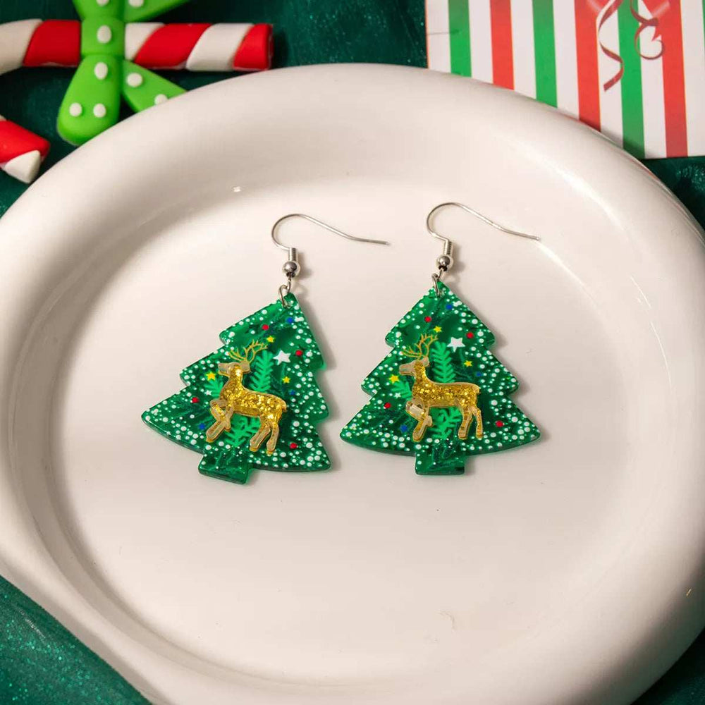 Christmas Tree Glitter Dangle Earrings - Trendsi - Flyclothing LLC