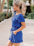 Ruffled Boat Neck Short Sleeve Romper - Trendsi - Flyclothing LLC