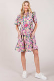 SAGE + FIG Floral Ruffle Short Sleeve Dress - Trendsi - Flyclothing LLC