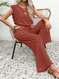 Lace Trim Round Neck Top and Pants Set - Trendsi - Flyclothing LLC