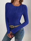 Textured Round Neck Long Sleeve Top - Trendsi - Flyclothing LLC