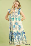 Umgee Boho Boarder Print Ruffle Midi Dress - Trendsi - Flyclothing LLC