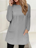 Full Size Pocketed Round Neck Long Sleeve T-Shirt - Trendsi - Flyclothing LLC