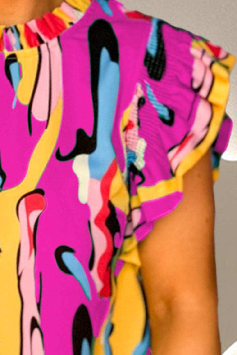 Ruffled Printed Cap Sleeve Mini Dress - Trendsi - Flyclothing LLC