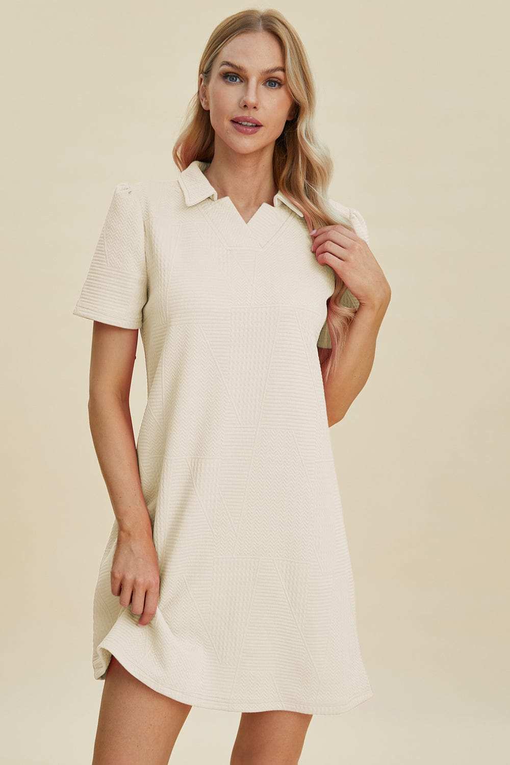 Double Take Full Size Texture Short Sleeve Dress - Trendsi - Flyclothing LLC