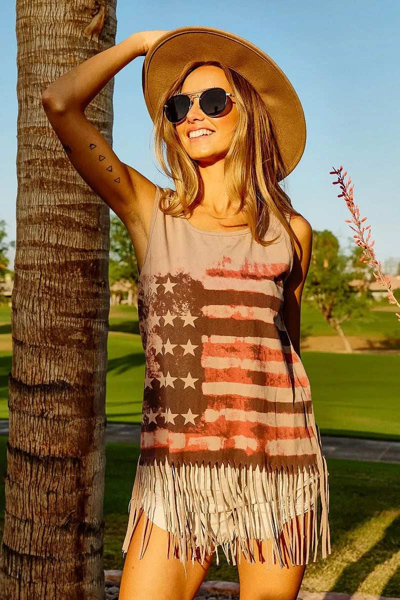 BiBi American Flag Print Knit Sleeveless Top - Trendsi - Flyclothing LLC