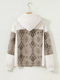 Western Aztec Print Color Block Patchwork Drawstring Hooded Shacket - Trendsi - Flyclothing LLC