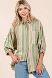 Mittoshop Striped Bubble Sleeve Button Down Shirt - Trendsi - Flyclothing LLC
