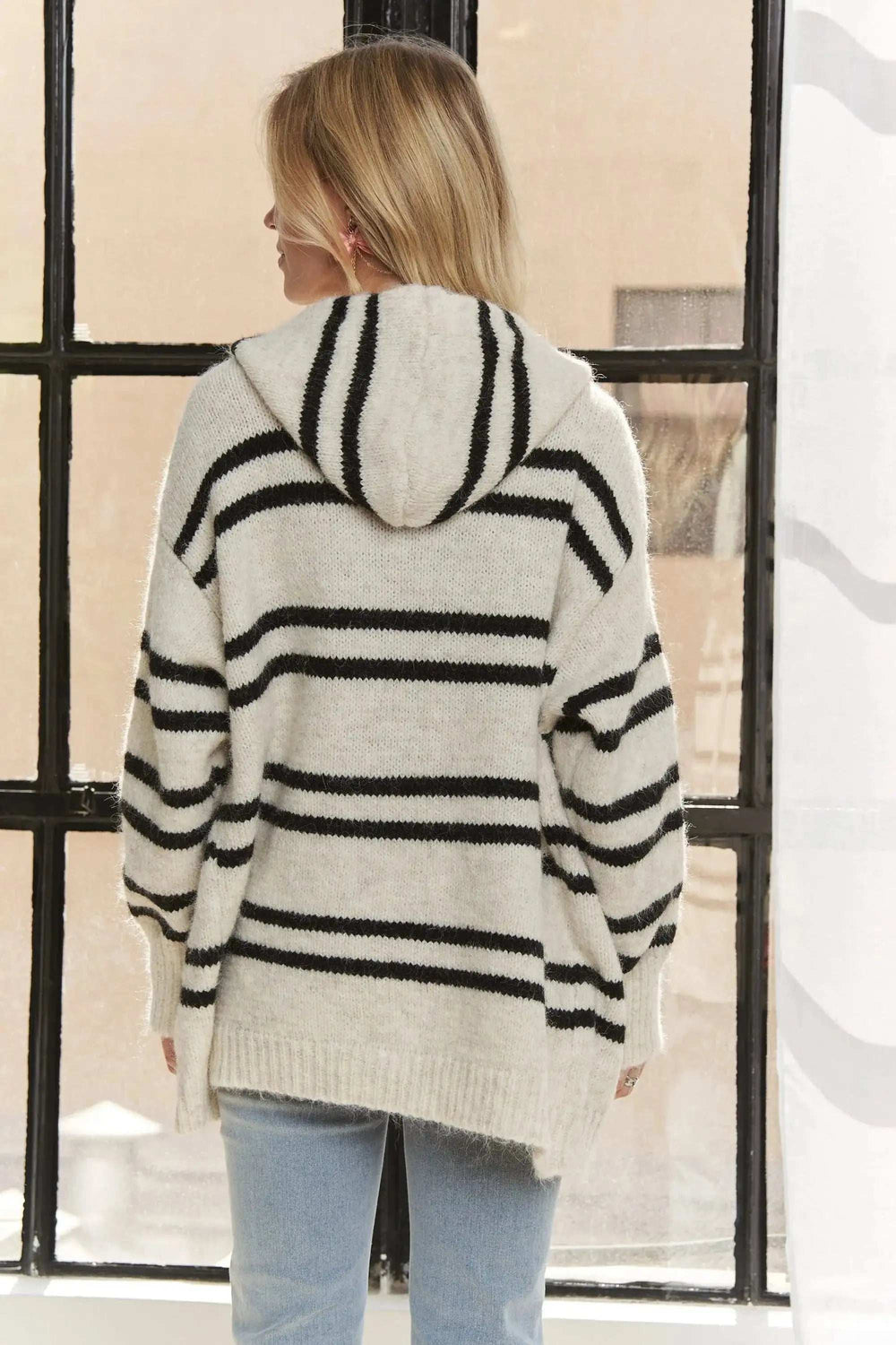 ADORA Horizontal Stripes Hoodie Cardigan - Trendsi - Flyclothing LLC