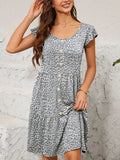 Leopard Round Neck Cap Sleeve Mini Dress - Trendsi - Flyclothing LLC